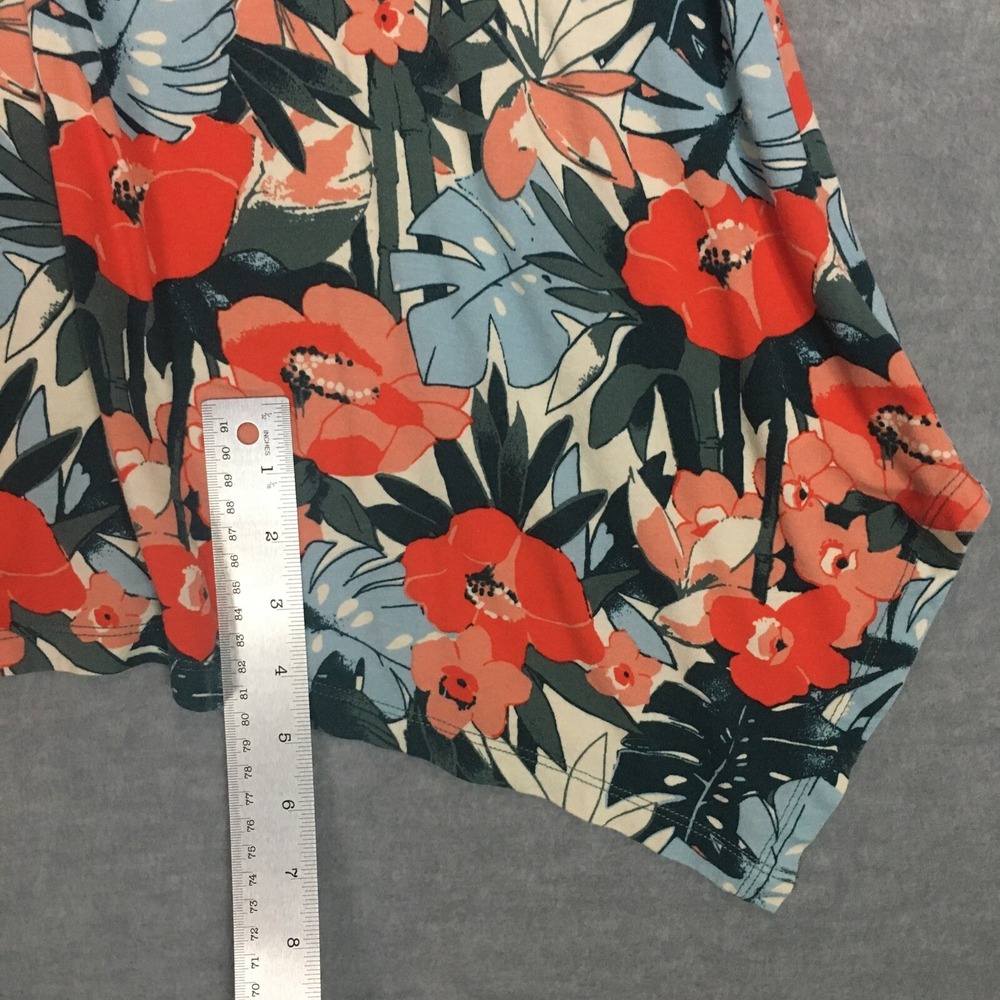 C&C California 1X Midi Maxi Dress Orange Green Tropical Handkerchief Hem Stretch - Picture 7 of 9